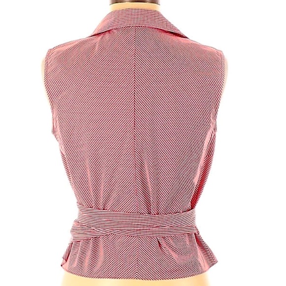 ❤️DONNA KARAN ❤️ RED CHECKERED Sleeveless Blouse - Picture 2 of 3